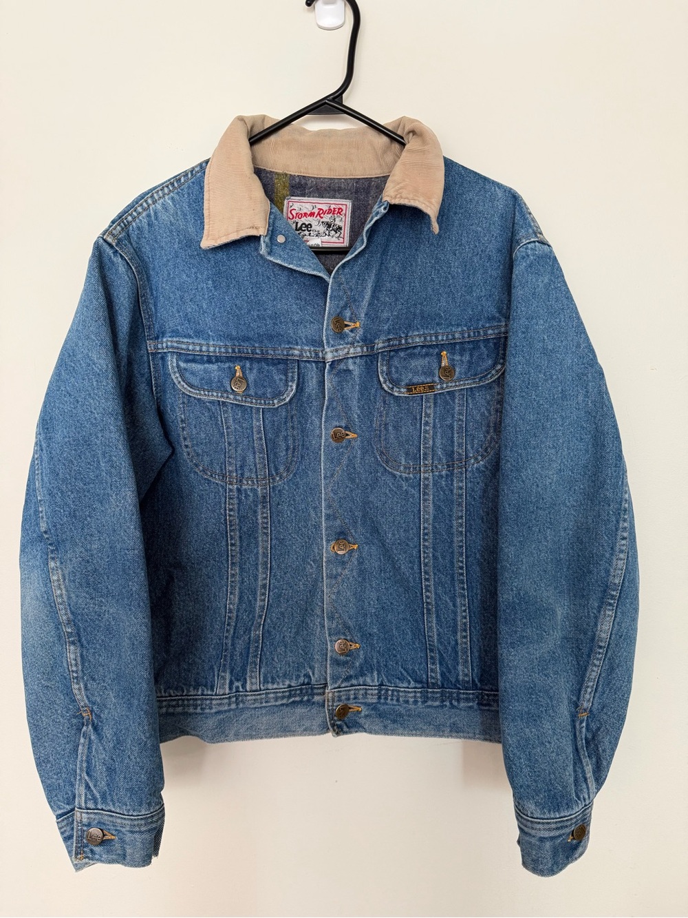 Vintage Lee Storm Rider Flannel Lined Denim Jacket Blue Mens Size S